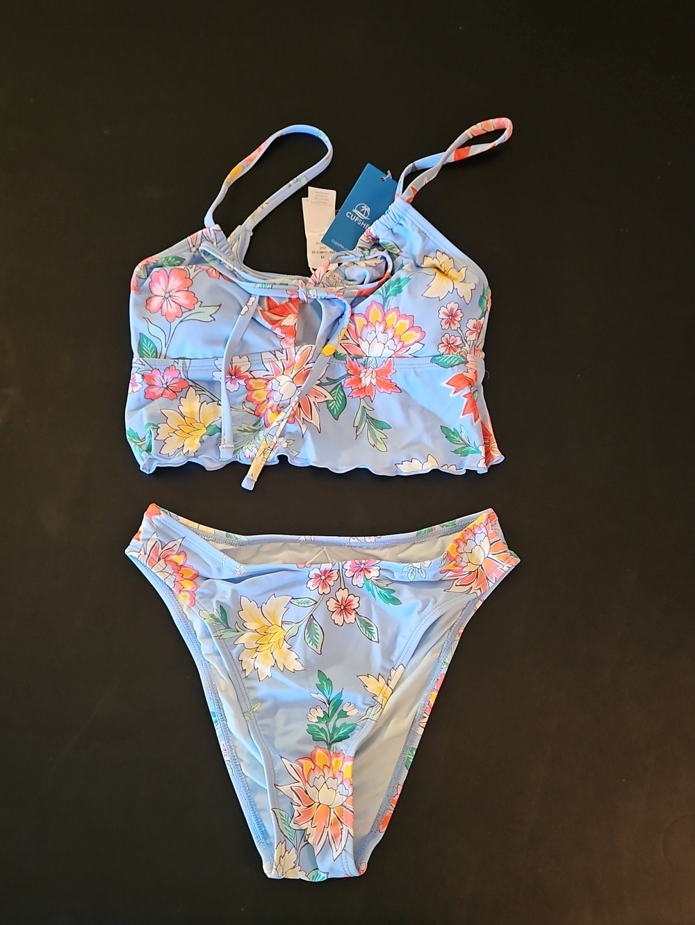 Cupshe Light Blue Floral Girls Two-Piece Bikini
